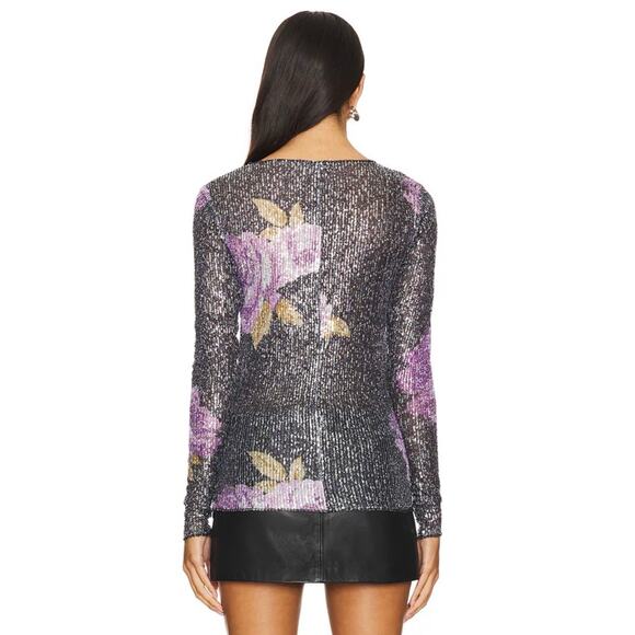 NWT Free People Intimately Gold Rush Black Combo Printed Sequin Long Sleeve - Picture 2 of 6